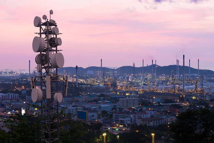 5G tower over a city