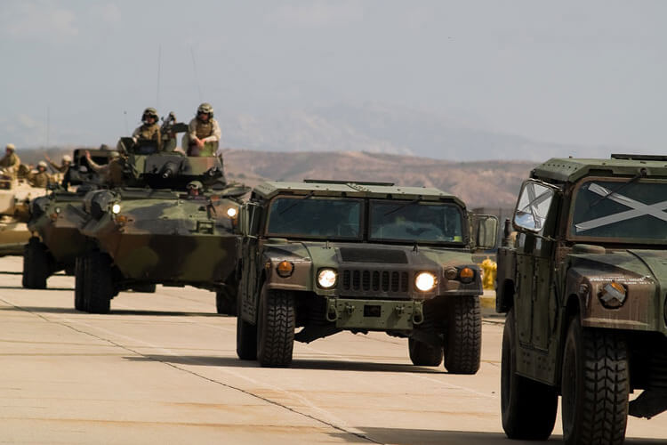 A Marine convoy at MCAS Miramar, the site of Verizon and the Marine's 5G "living lab".