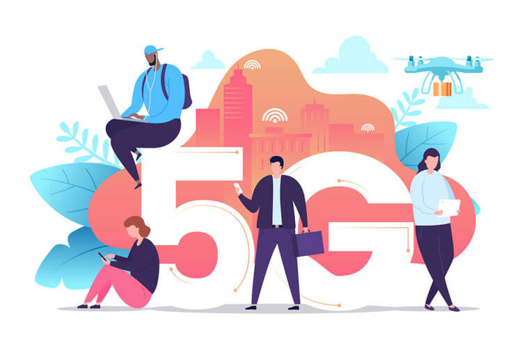 People Using 5G with Phones, Computers, Drones, Tablets